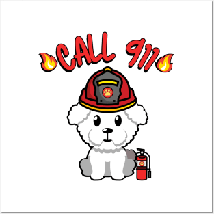 Cute furry dog is a firefighter Posters and Art